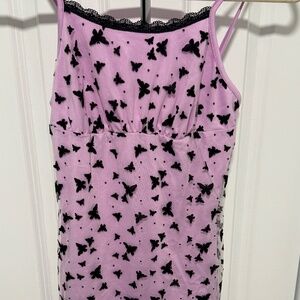 Butterfly Print Mesh Slip Dress